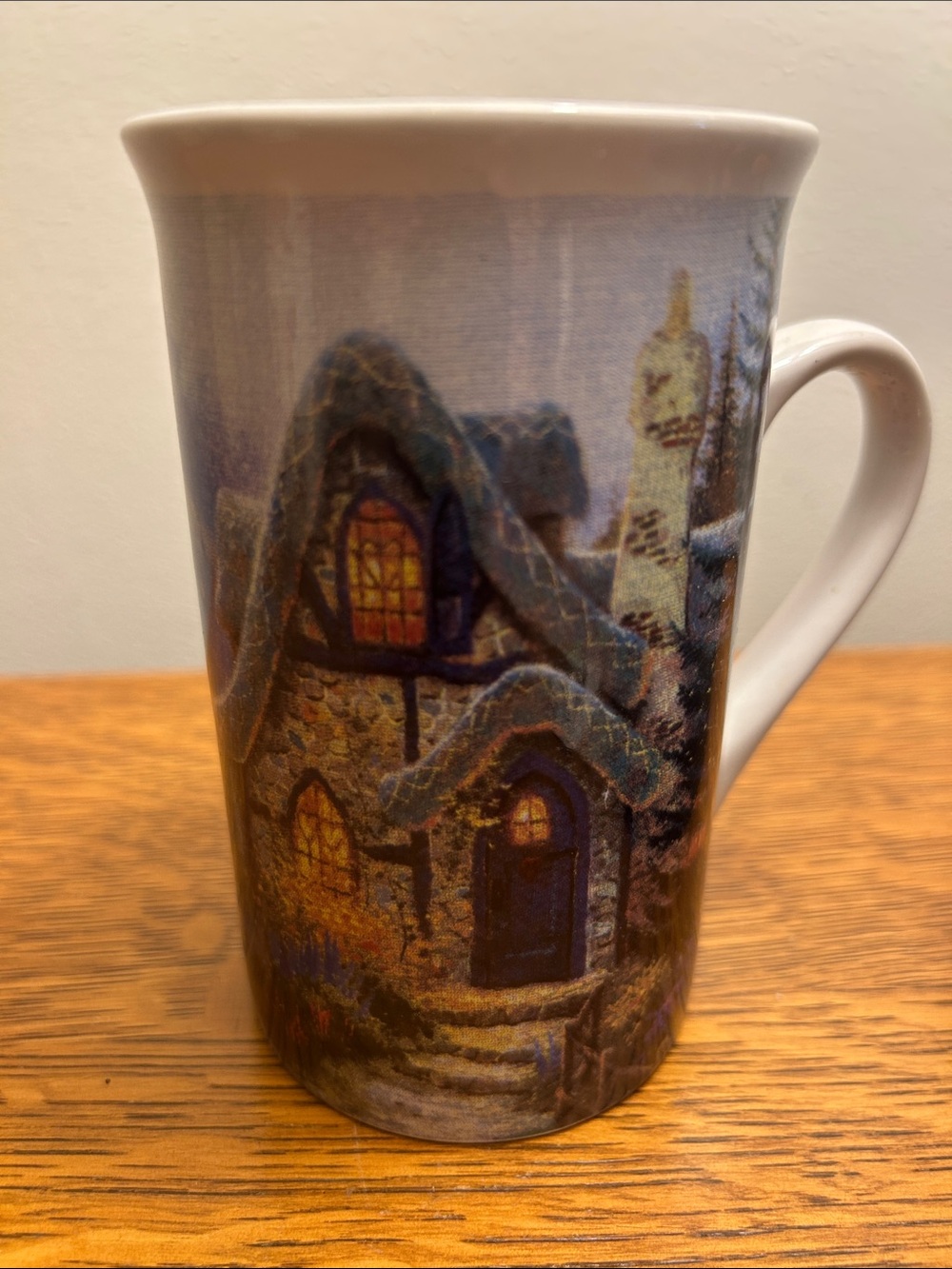 Thomas Kinkade Winter Cottage Mug - Blue, White, Gold